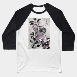 'A' vintage print perfume & rose quartz - personalized Baseball T-Shirt